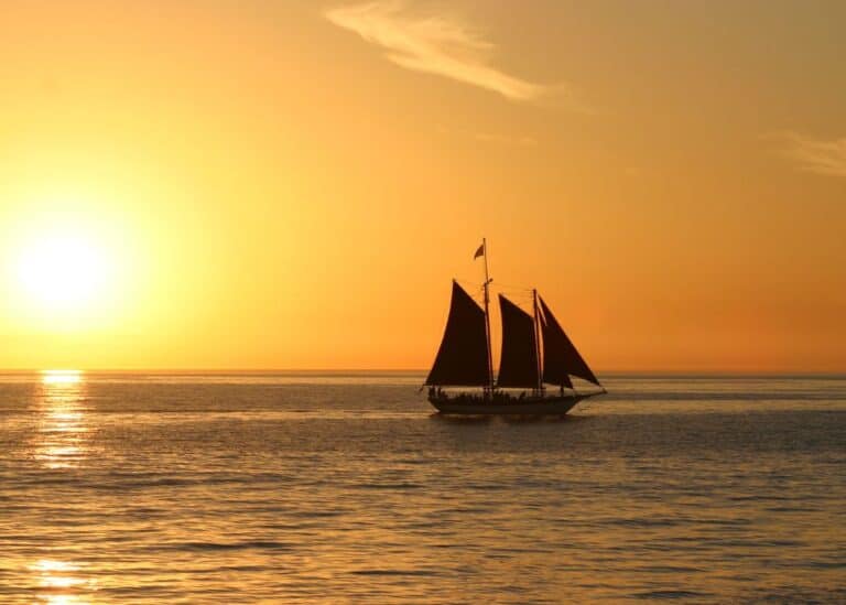 Sailboat cruise at sunset